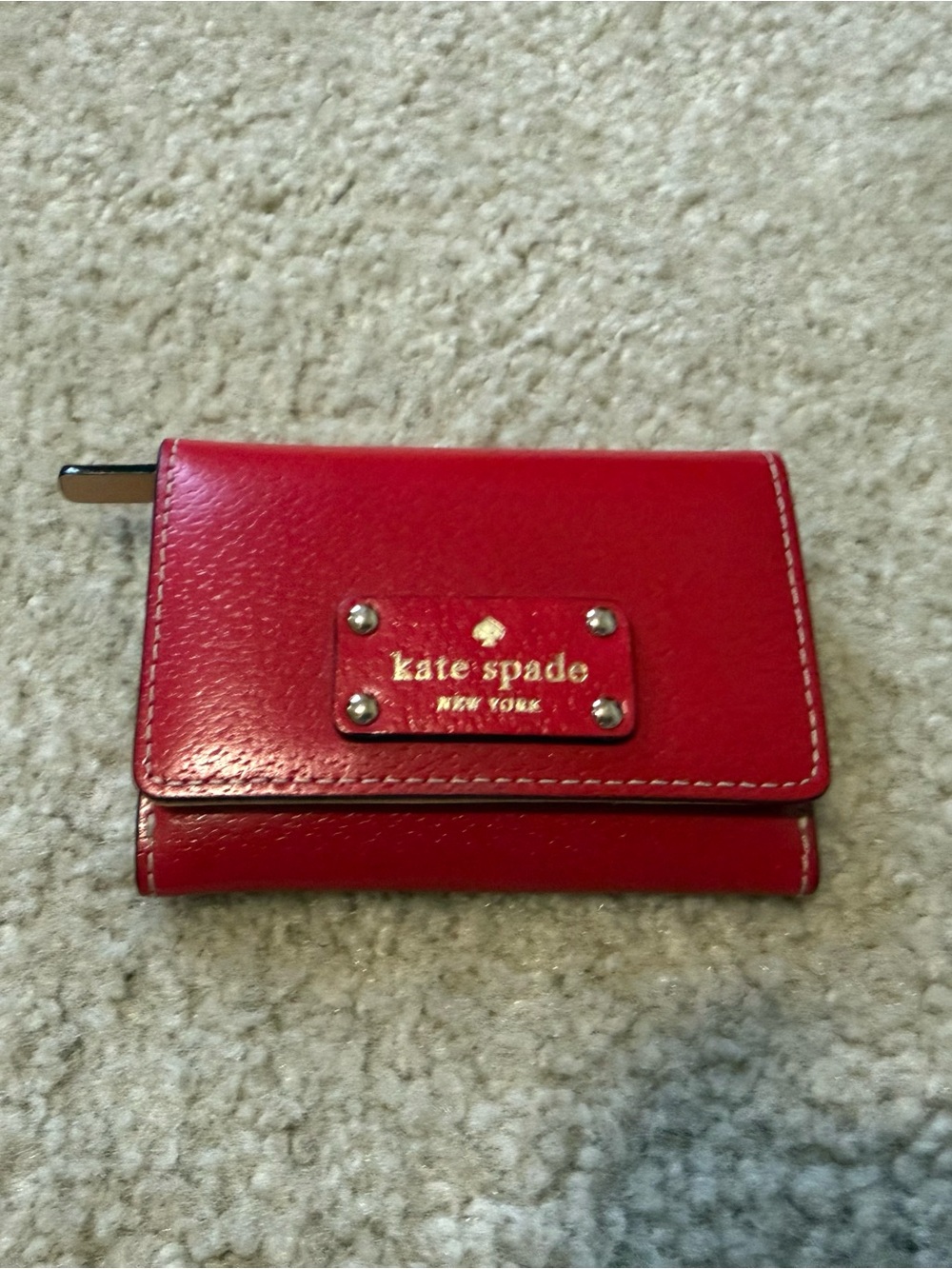 kate spade Red Leather Snap Wallet with Gold Plaque